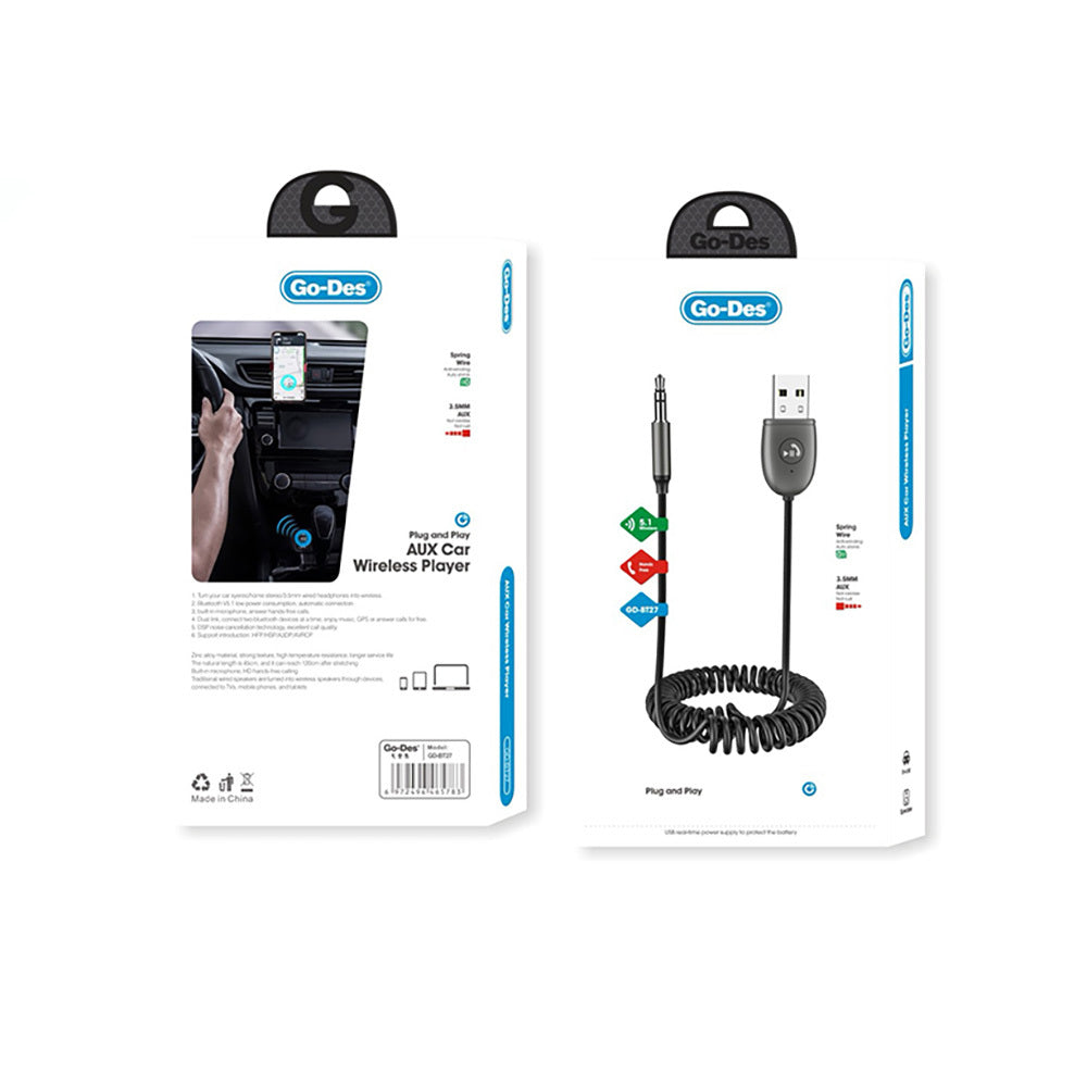 Go Des GD-BT27 Spiral Kablo Tasarımlı AUX Bluetooth 5.1 Adaptör Go Des GD-BT27 Spiral Kablo Tasarımlı AUX Bluetooth 5.1 Adaptör